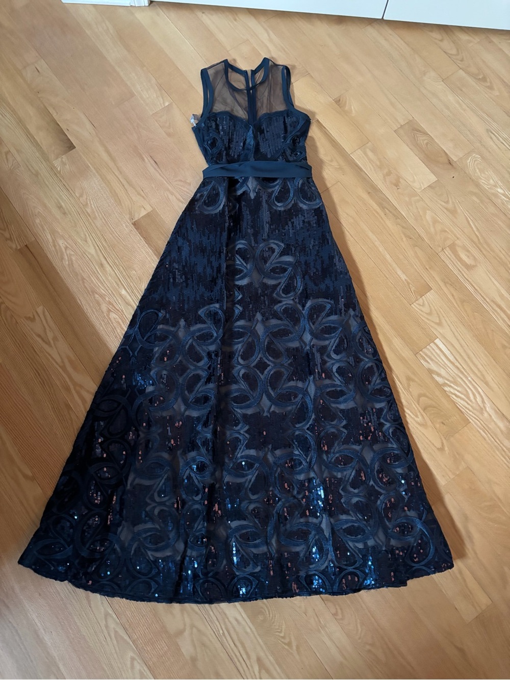 Elie Saab Navy Illusion Bodice Sequin A-Line Gown